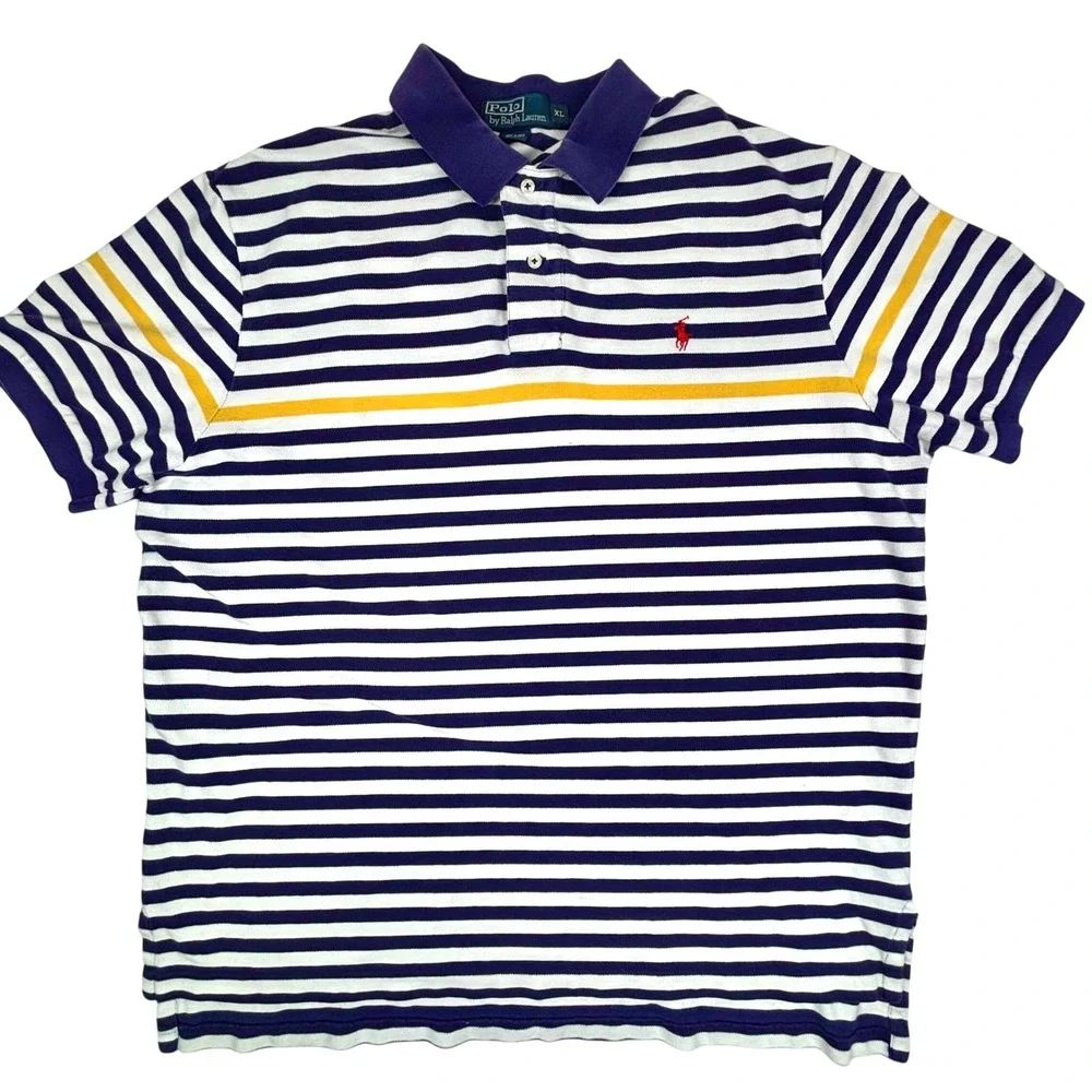 Polo Ralph Lauren Striped Polo Shirt Mens‎ XL Red Pony Logo Faded LSU GUC